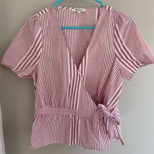 Madewell pink striped tie shirt